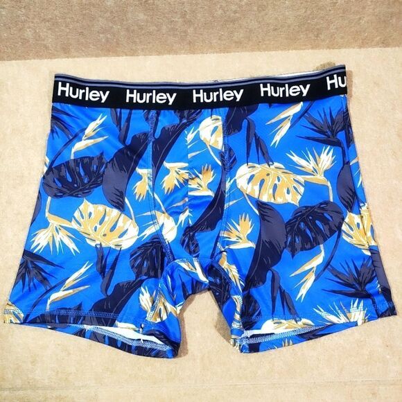 Hurley Men's Blue Tropical Print Boxer Briefs #J - Picture 1 of 3